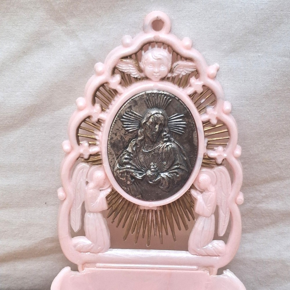 Unbranded Made in Italy Holy Water Font Pink Sacred Heart Jesus Angel Plastic - Picture 3 of 16